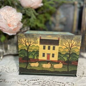 Vintage Diane Pederson Recipe box primitive style sheep house